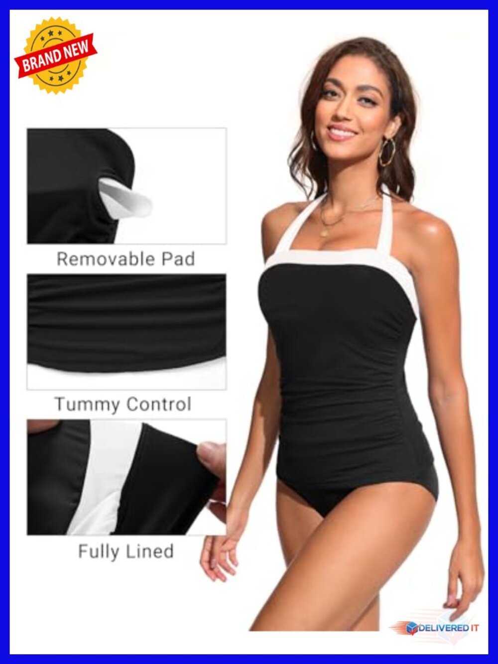 Two Piece Tankini Swimsuit Tummy Control Halter Swimwear High Waisted Bottom - Picture 2 of 6